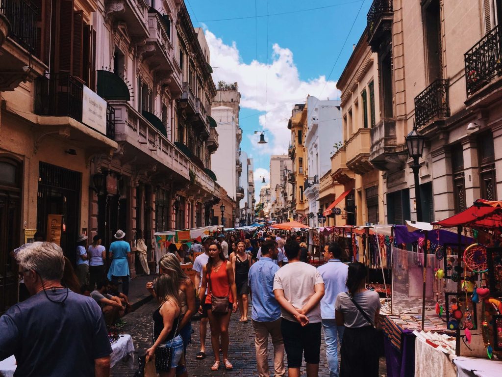 Area full of people walking