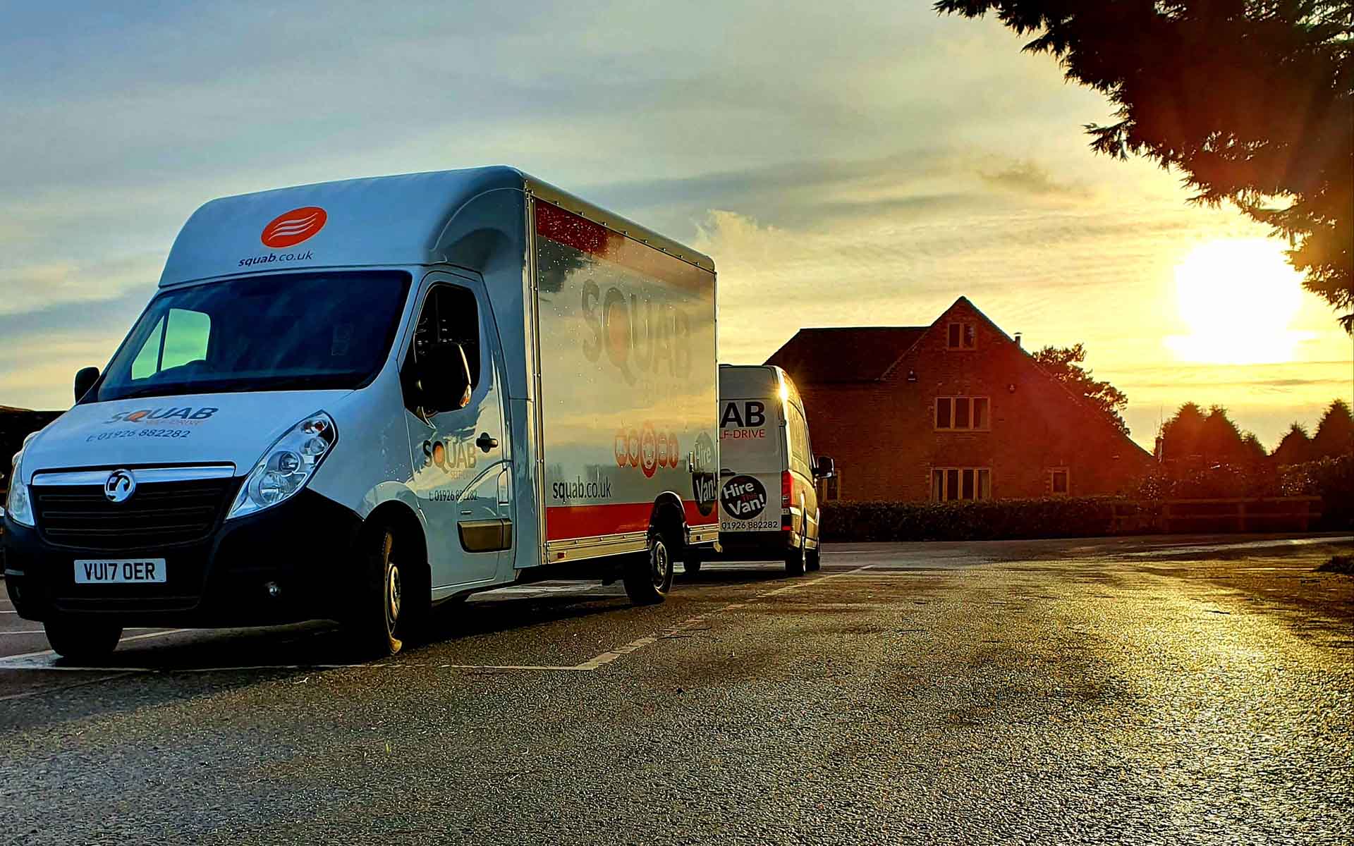 A white truck and sunset